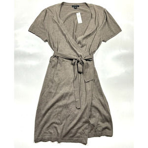Banana Republic NEW Dress Faux Wrap Size XL Gray Taupe Short Sleeve Women NWT